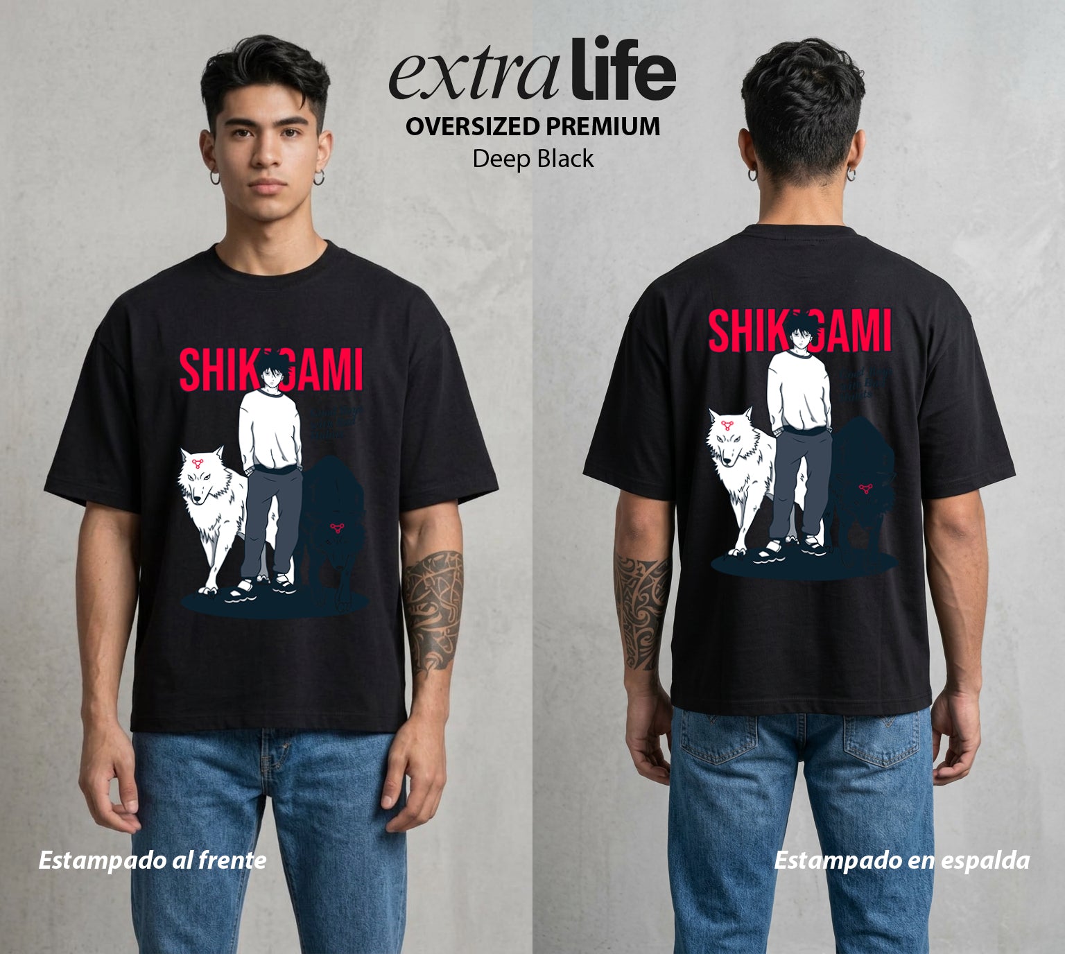 El Arte de las Maldiciones | El Invocador de Sombras #01888 - Playera Oversized Premium | Deep Black - Foto en modelo