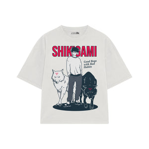 Playera streetwear premium de anime y gaming ExtraLife MX, corte boxy oversized drop shoulder heavyweight en color Deep Black y Off-White, moda urbana mexicana de culto.