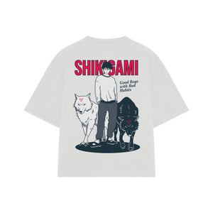 Playera streetwear premium de anime y gaming ExtraLife MX, corte boxy oversized drop shoulder heavyweight en color Deep Black y Off-White, moda urbana mexicana de culto.