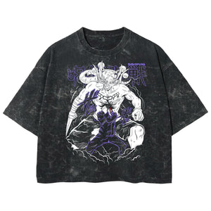 Playera streetwear premium de anime y gaming ExtraLife MX, corte boxy deluxe mineral wash heavyweight en color Acid Wash, moda urbana mexicana de culto.