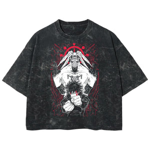 Playera streetwear premium de anime y gaming ExtraLife MX, corte boxy deluxe mineral wash heavyweight en color Acid Wash, moda urbana mexicana de culto.