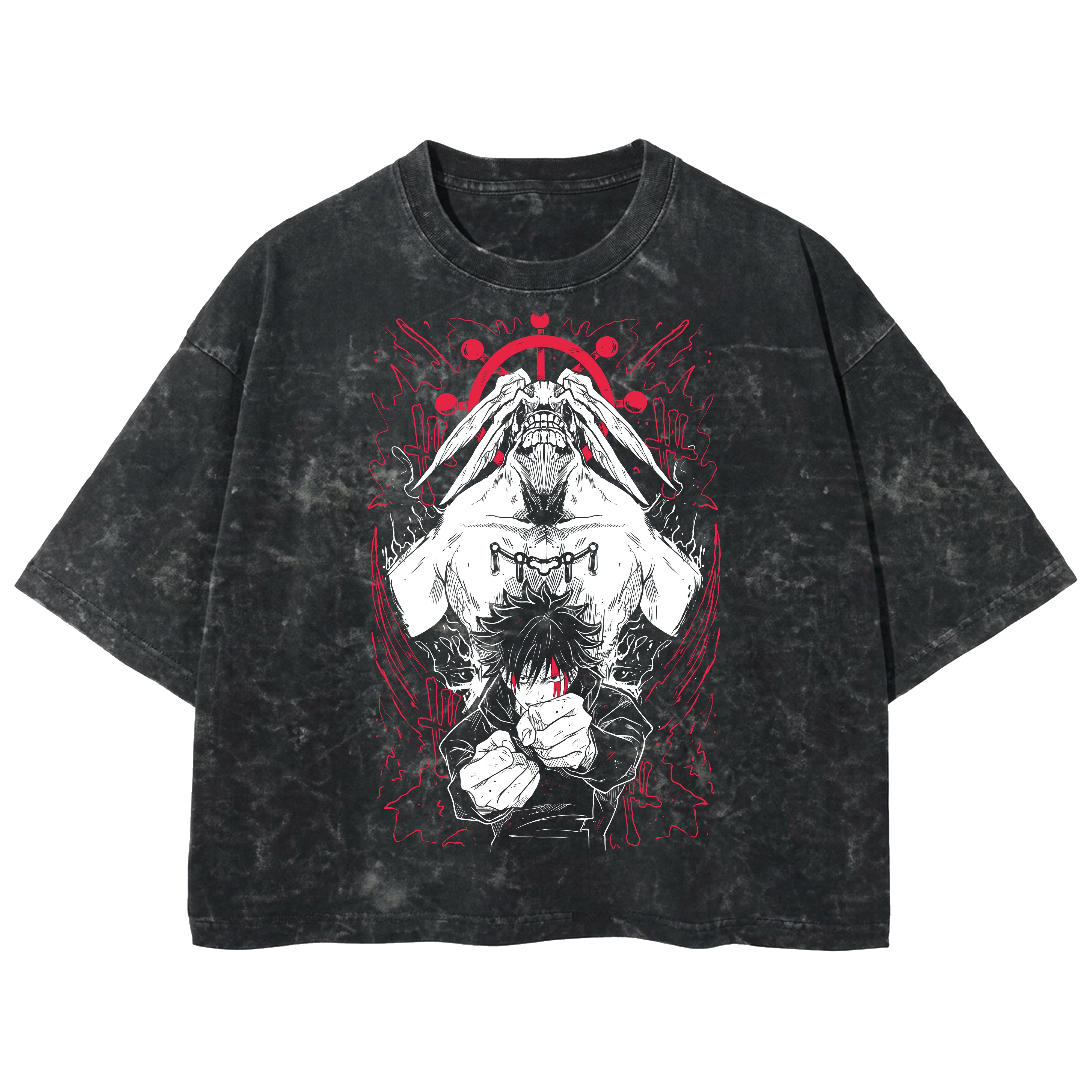 Playera streetwear premium de anime y gaming ExtraLife MX, corte boxy deluxe mineral wash heavyweight en color Acid Wash, moda urbana mexicana de culto.