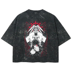 Playera streetwear premium de anime y gaming ExtraLife MX, corte boxy deluxe mineral wash heavyweight en color Acid Wash, moda urbana mexicana de culto.