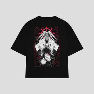Playera streetwear premium de anime y gaming ExtraLife MX, corte boxy oversized drop shoulder heavyweight en color Deep Black y Off-White, moda urbana mexicana de culto.