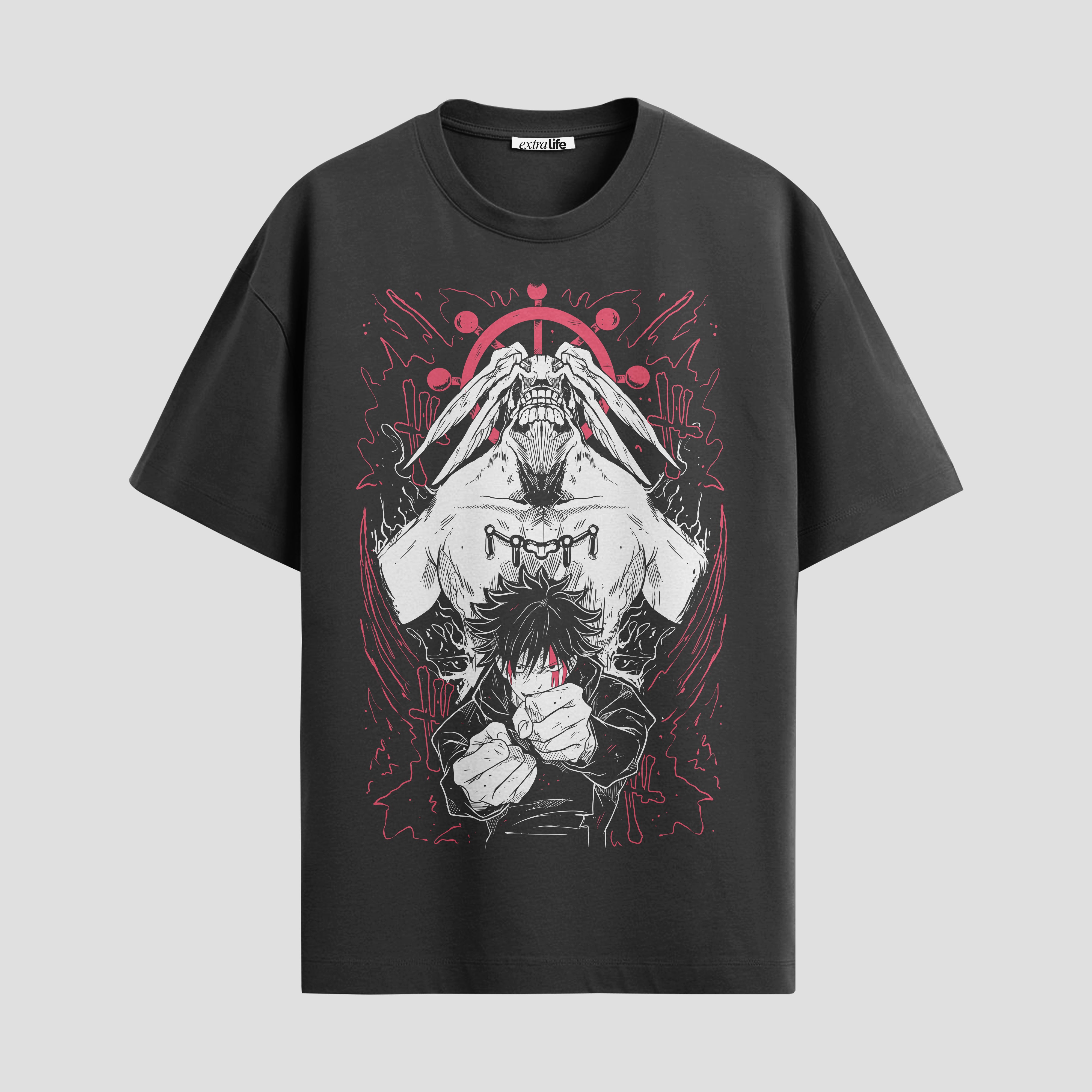 Playera urbana de anime y gaming ExtraLife MX, corte Standard Fit unisex ligero y transpirable en color Deep Black y Pure White, ropa de uso diario para gym y casual.