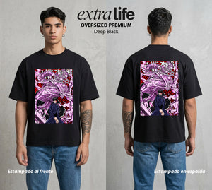 El Arte de las Maldiciones | La Adaptacion del Caos #01892 - Playera Oversized Premium | Deep Black - Foto en modelo