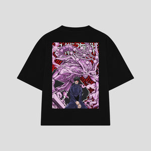 Playera streetwear premium de anime y gaming ExtraLife MX, corte boxy oversized drop shoulder heavyweight en color Deep Black y Off-White, moda urbana mexicana de culto.