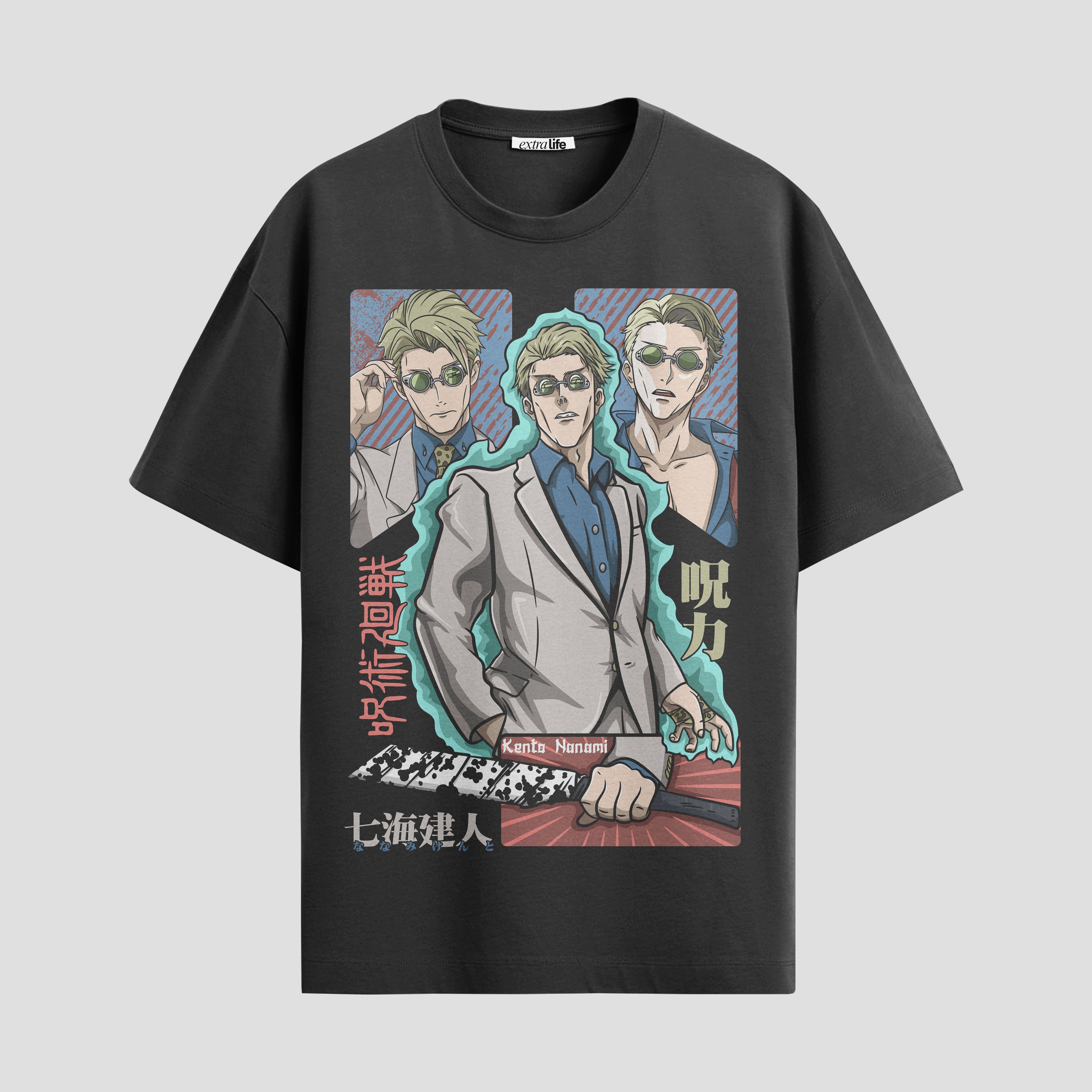 Playera urbana de anime y gaming ExtraLife MX, corte Standard Fit unisex ligero y transpirable en color Deep Black y Pure White, ropa de uso diario para gym y casual.