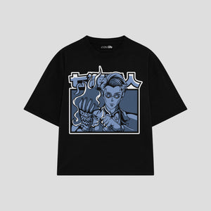 Playera streetwear premium de anime y gaming ExtraLife MX, corte oversized drop shoulder ligero y fresco en color Deep Black y Off-White, moda urbana mexicana de culto.