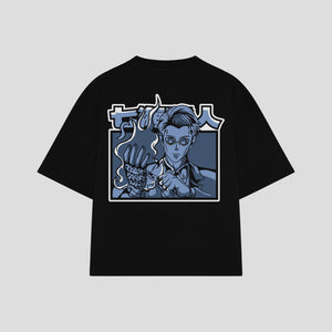 Playera streetwear premium de anime y gaming ExtraLife MX, corte oversized drop shoulder ligero y fresco en color Deep Black y Off-White, moda urbana mexicana de culto.