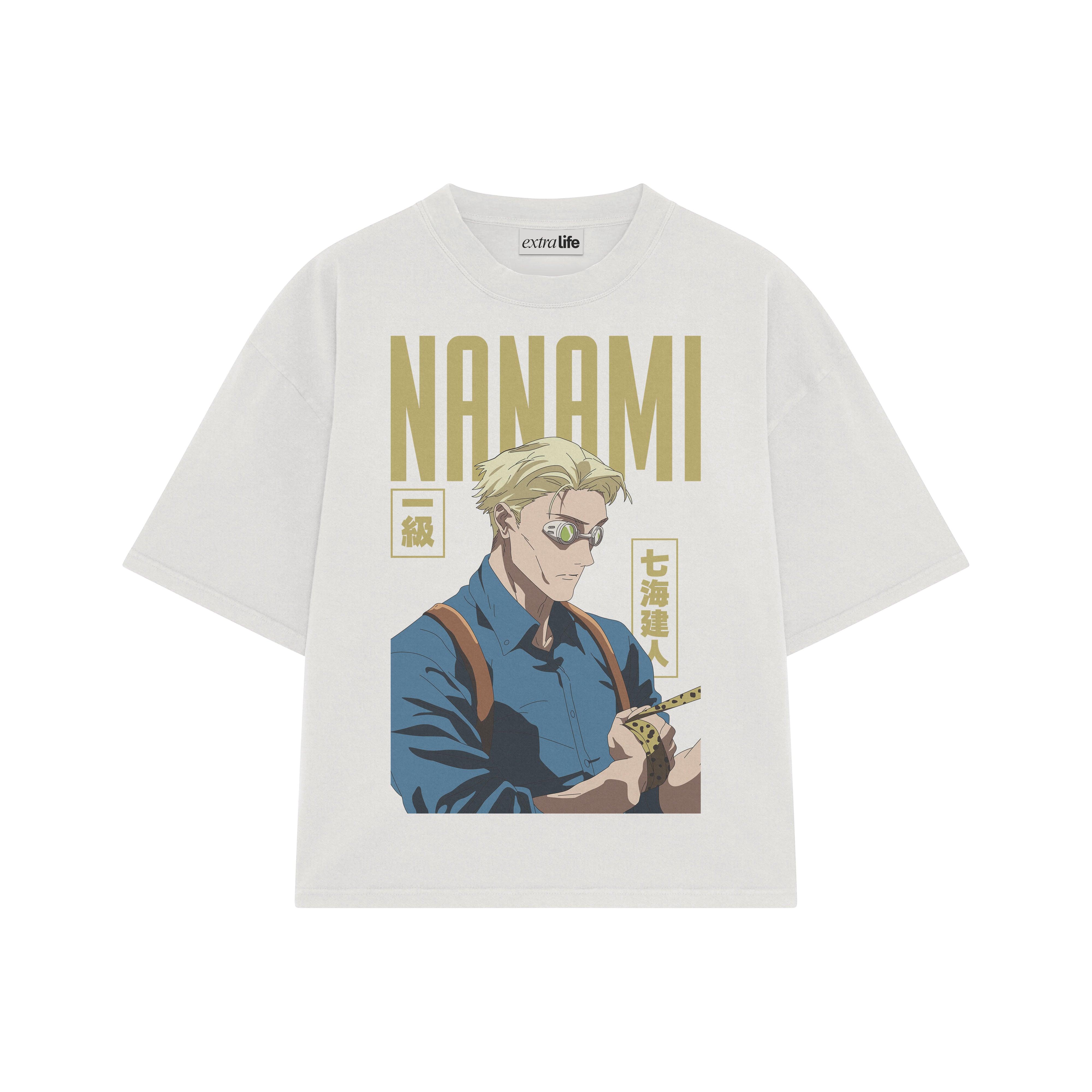 Playera streetwear premium de anime y gaming ExtraLife MX, corte boxy oversized drop shoulder heavyweight en color Deep Black y Off-White, moda urbana mexicana de culto.