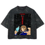 Playera streetwear premium de anime y gaming ExtraLife MX, corte boxy deluxe mineral wash heavyweight en color Acid Wash, moda urbana mexicana de culto.