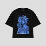 Playera streetwear premium de anime y gaming ExtraLife MX, corte boxy oversized drop shoulder heavyweight en color Deep Black y Off-White, moda urbana mexicana de culto.