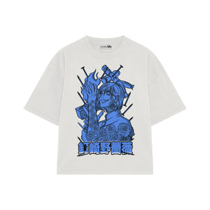 Playera streetwear premium de anime y gaming ExtraLife MX, corte boxy oversized drop shoulder heavyweight en color Deep Black y Off-White, moda urbana mexicana de culto.