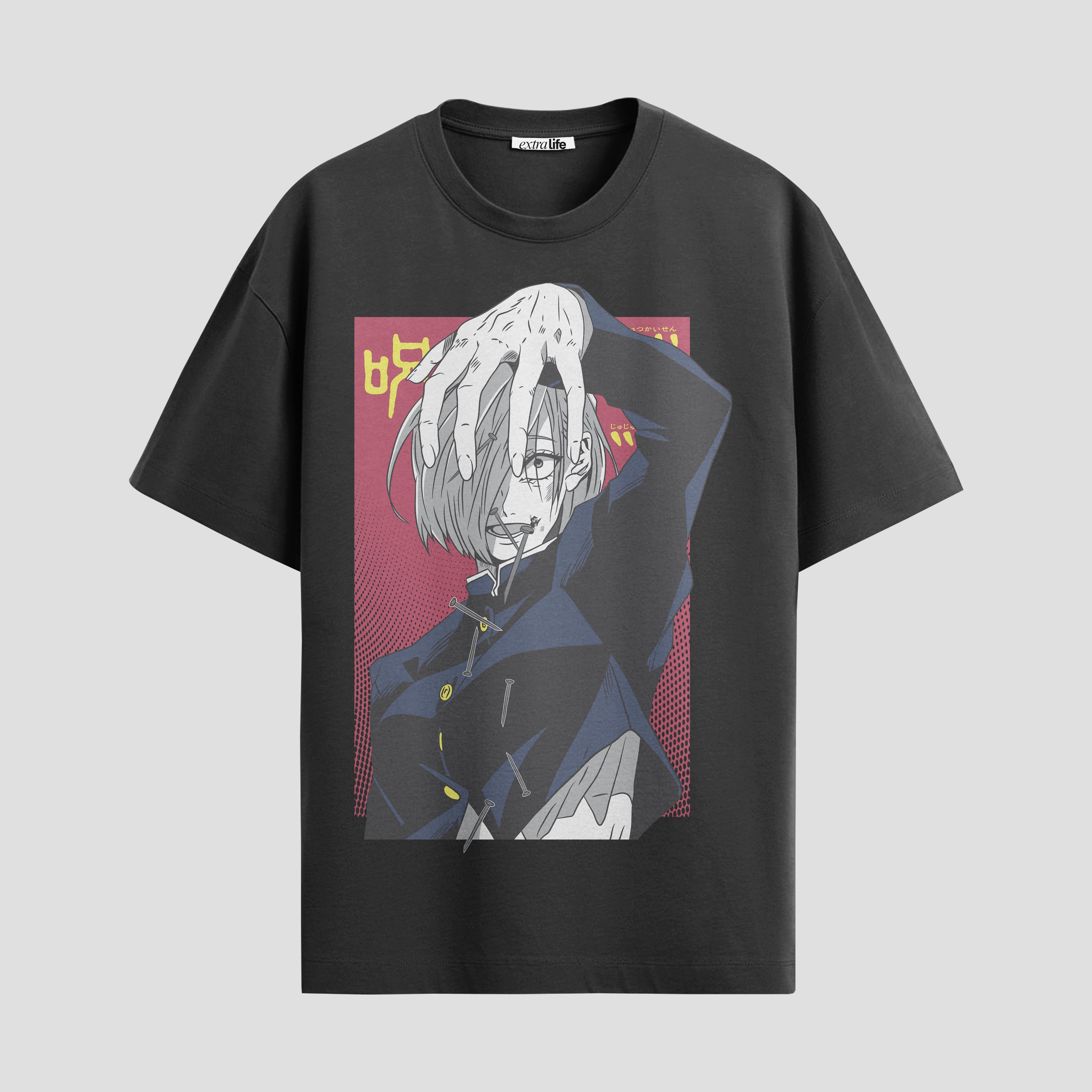 Playera urbana de anime y gaming ExtraLife MX, corte Standard Fit unisex ligero y transpirable en color Deep Black y Pure White, ropa de uso diario para gym y casual.