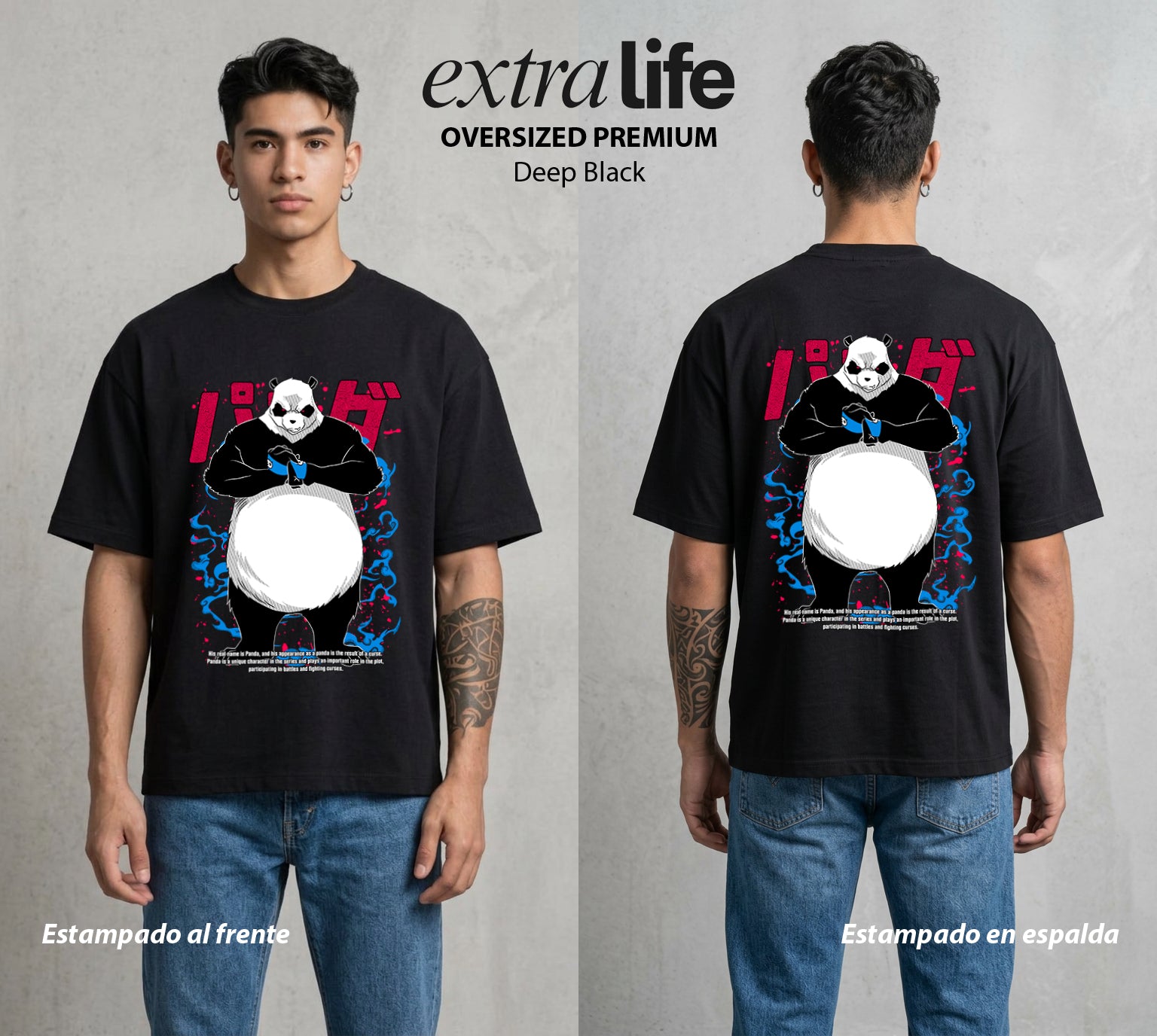 El Arte de las Maldiciones | El Oso del Arte #01912 - Playera Oversized Premium | Deep Black - Foto en modelo