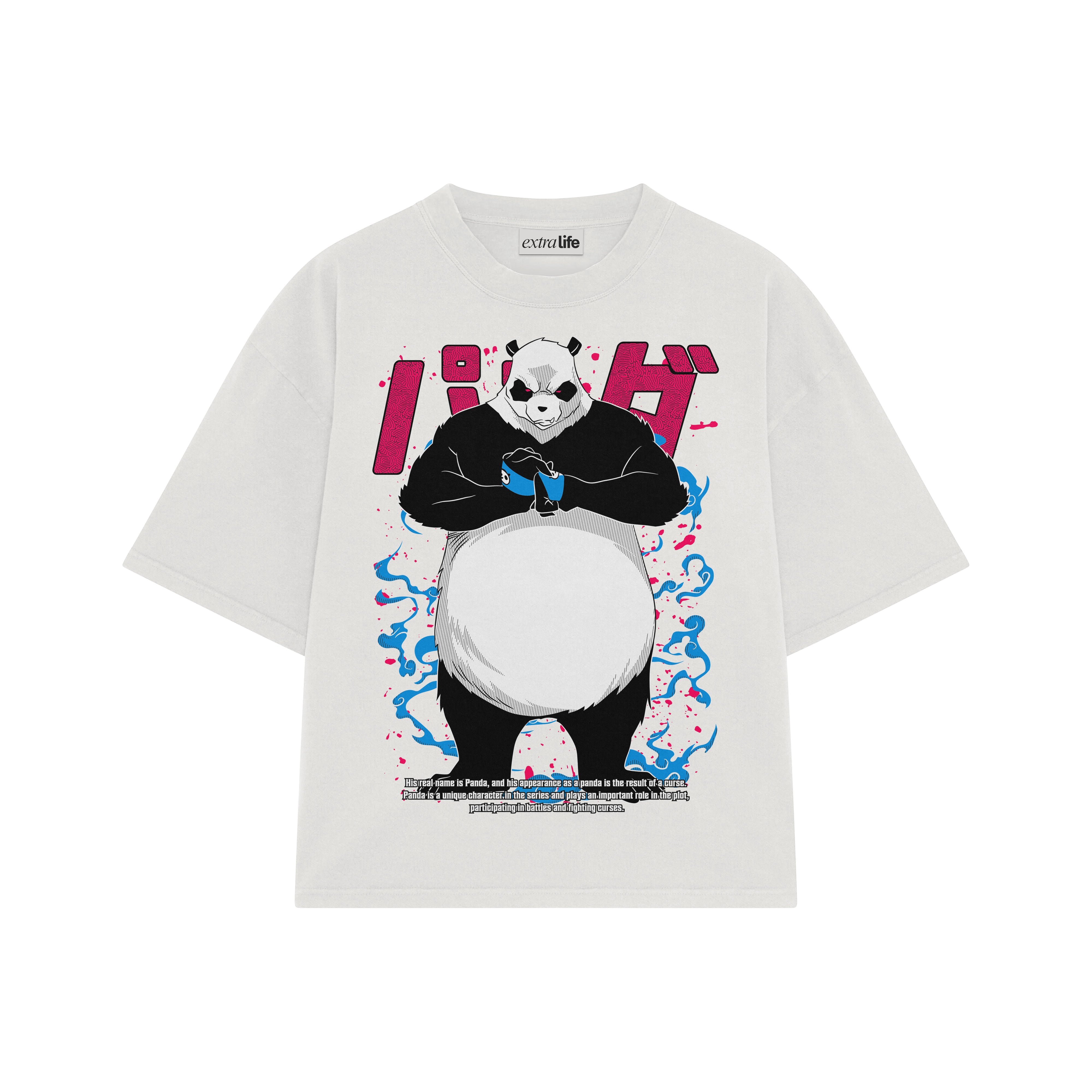 Playera streetwear premium de anime y gaming ExtraLife MX, corte boxy oversized drop shoulder heavyweight en color Deep Black y Off-White, moda urbana mexicana de culto.