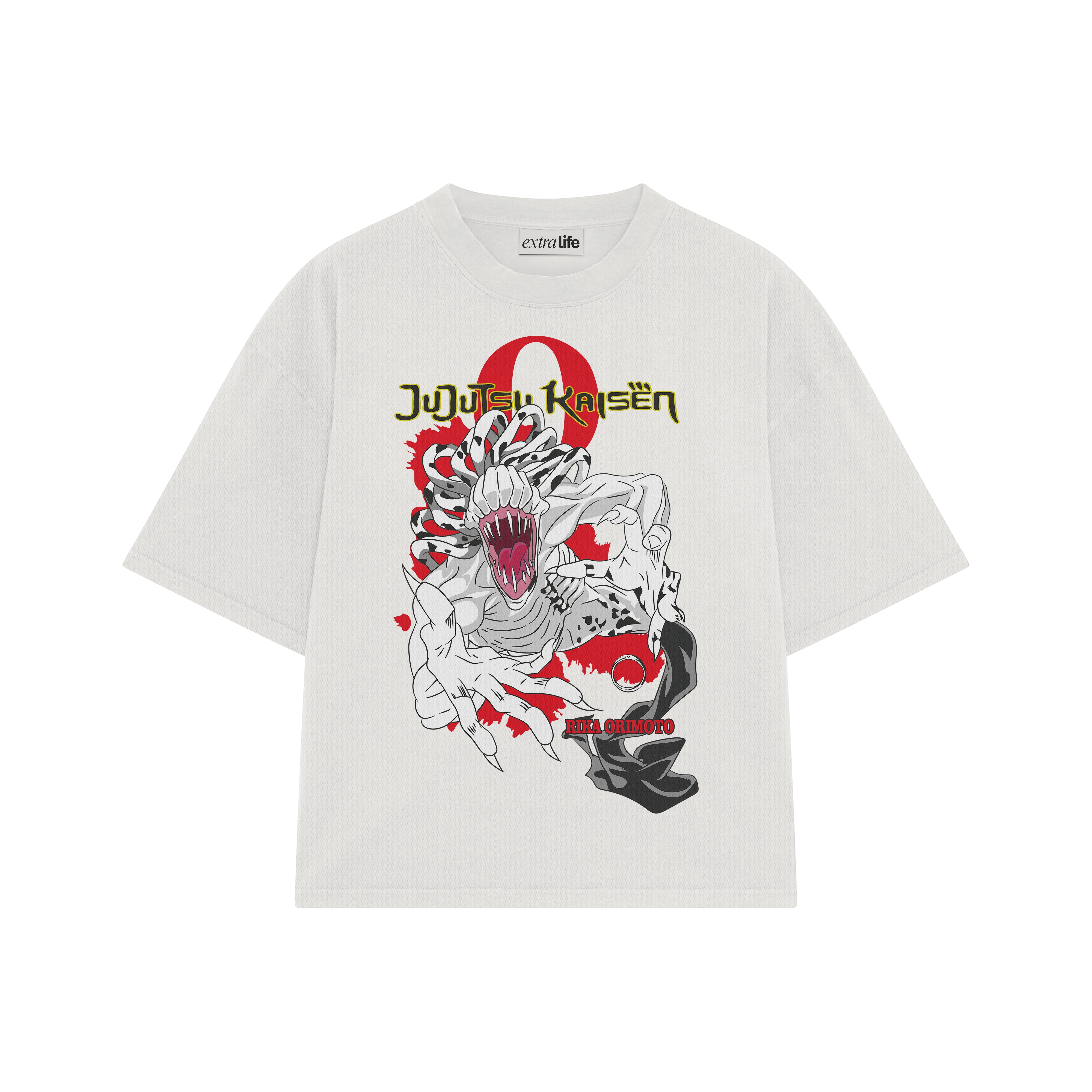 Playera streetwear premium de anime y gaming ExtraLife MX, corte boxy oversized drop shoulder heavyweight en color Deep Black y Off-White, moda urbana mexicana de culto.