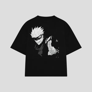 Playera streetwear premium de anime y gaming ExtraLife MX, corte boxy oversized drop shoulder heavyweight en color Deep Black y Off-White, moda urbana mexicana de culto.