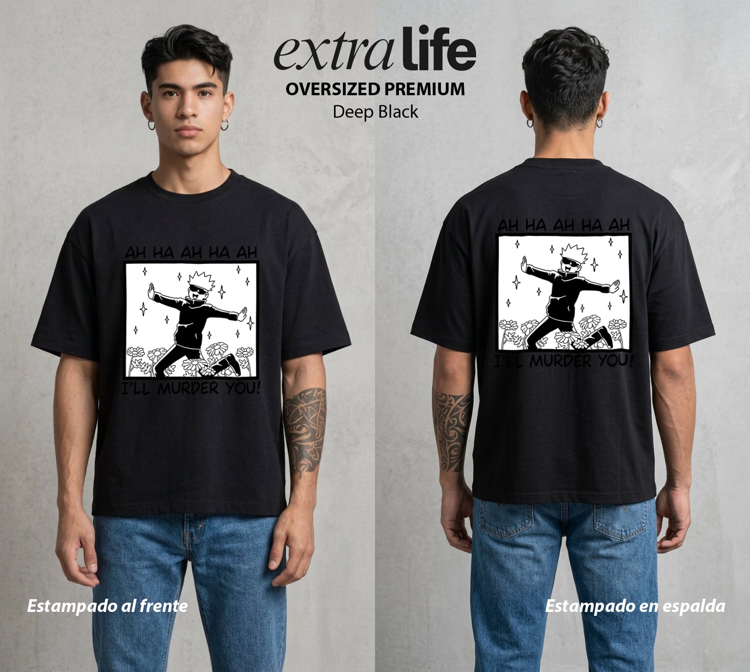 El Arte de las Maldiciones | Ojos del Universo #01919 - Playera Oversized Premium | Deep Black - Foto en modelo
