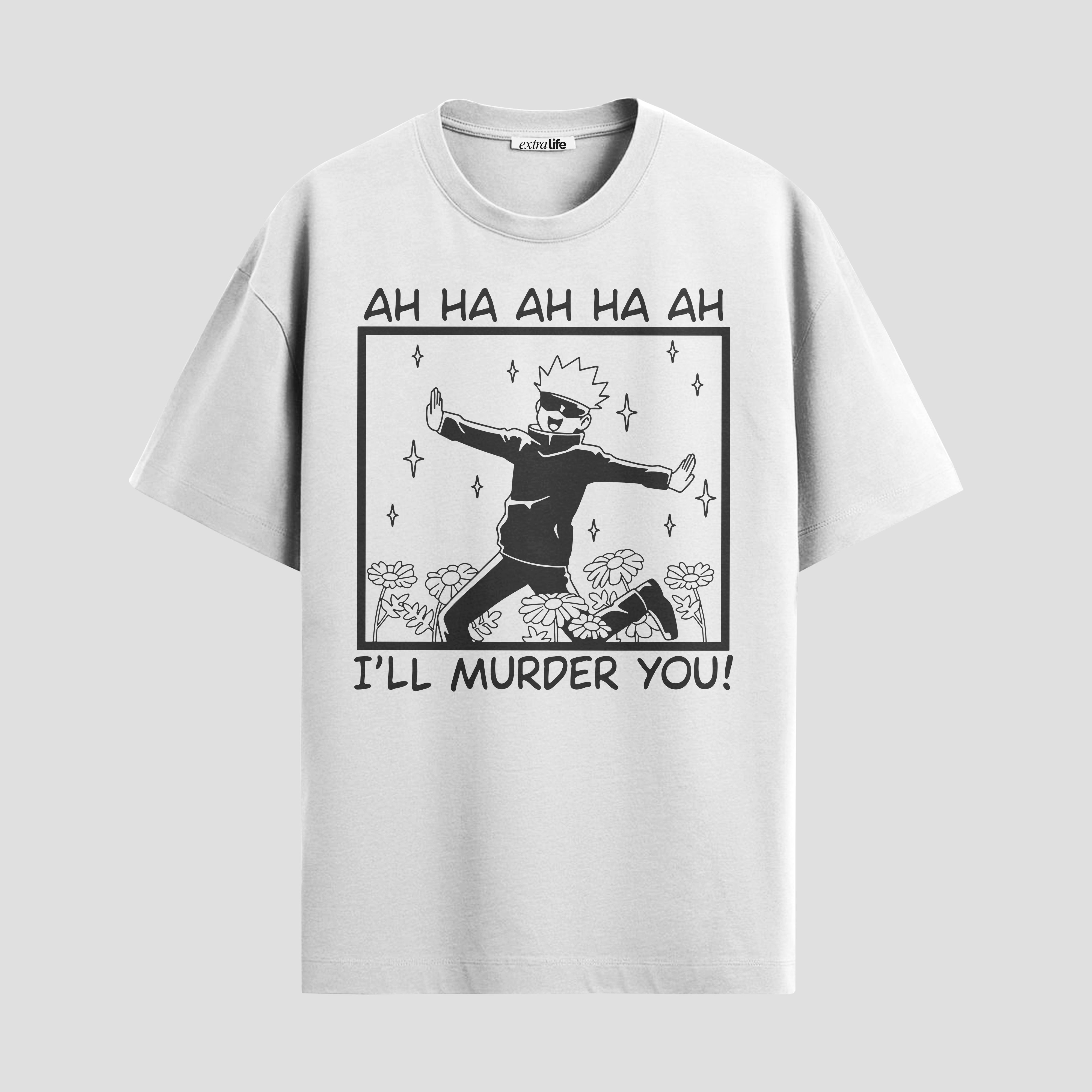 Playera urbana de anime y gaming ExtraLife MX, corte Standard Fit unisex ligero y transpirable en color Deep Black y Pure White, ropa de uso diario para gym y casual.