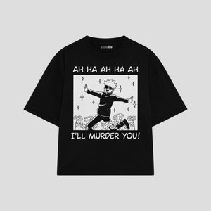 Playera streetwear premium de anime y gaming ExtraLife MX, corte boxy oversized drop shoulder heavyweight en color Deep Black y Off-White, moda urbana mexicana de culto.