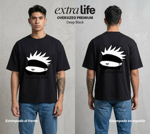 El Arte de las Maldiciones | El Mas Fuerte #01921 - Playera Oversized Premium | Deep Black - Foto en modelo