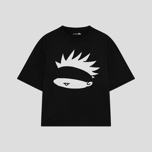 Playera streetwear premium de anime y gaming ExtraLife MX, corte boxy oversized drop shoulder heavyweight en color Deep Black y Off-White, moda urbana mexicana de culto.