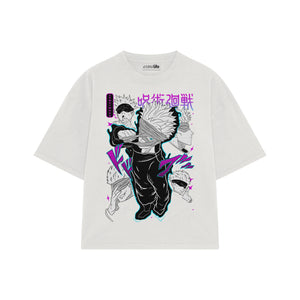 Playera streetwear premium de anime y gaming ExtraLife MX, corte boxy oversized drop shoulder heavyweight en color Deep Black y Off-White, moda urbana mexicana de culto.