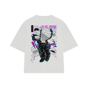 Playera streetwear premium de anime y gaming ExtraLife MX, corte boxy oversized drop shoulder heavyweight en color Deep Black y Off-White, moda urbana mexicana de culto.
