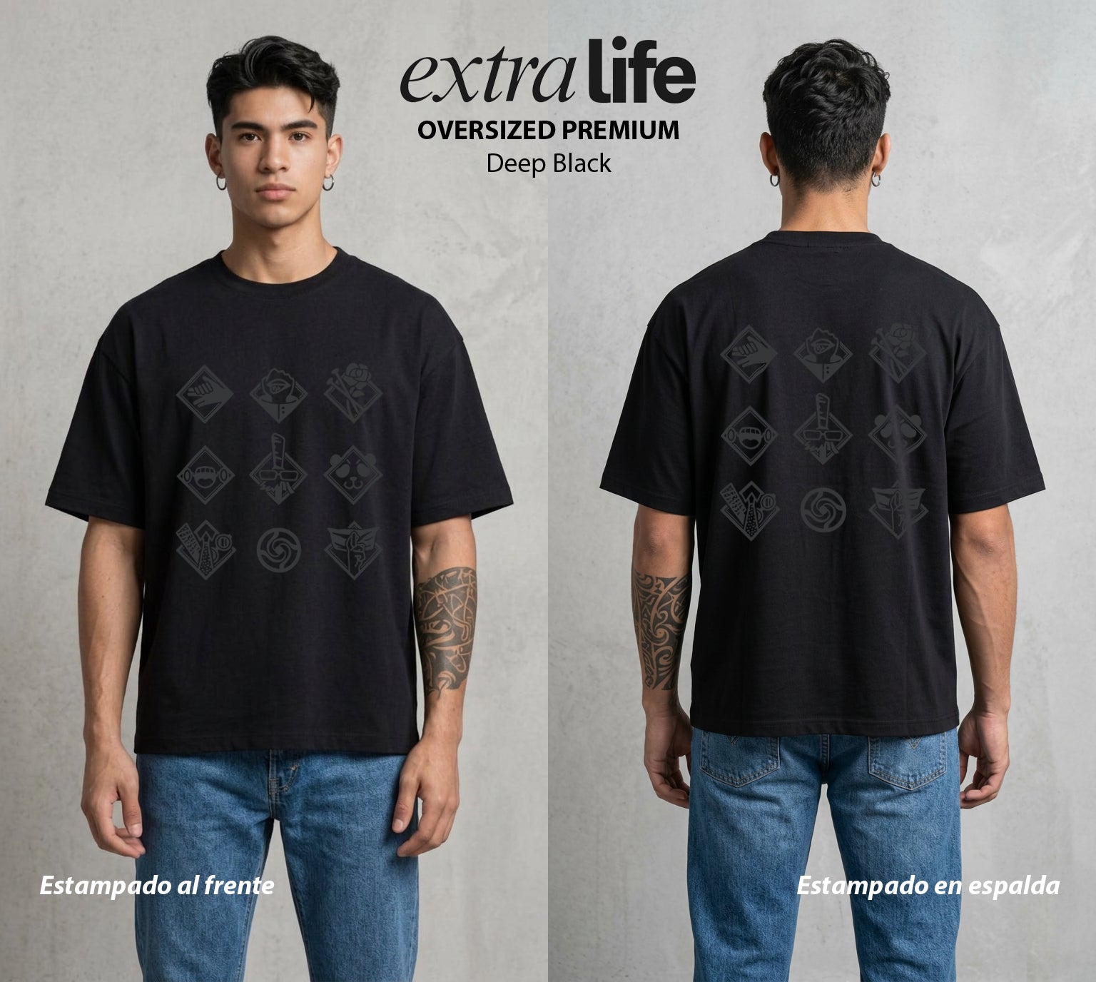 El Arte de las Maldiciones | Los Símbolos Malditos #01925 - Playera Oversized Premium | Deep Black - Foto en modelo