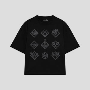 Playera streetwear premium de anime y gaming ExtraLife MX, corte boxy oversized drop shoulder heavyweight en color Deep Black y Off-White, moda urbana mexicana de culto.