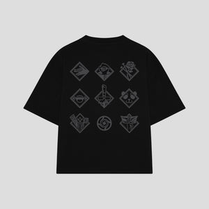 Playera streetwear premium de anime y gaming ExtraLife MX, corte boxy oversized drop shoulder heavyweight en color Deep Black y Off-White, moda urbana mexicana de culto.