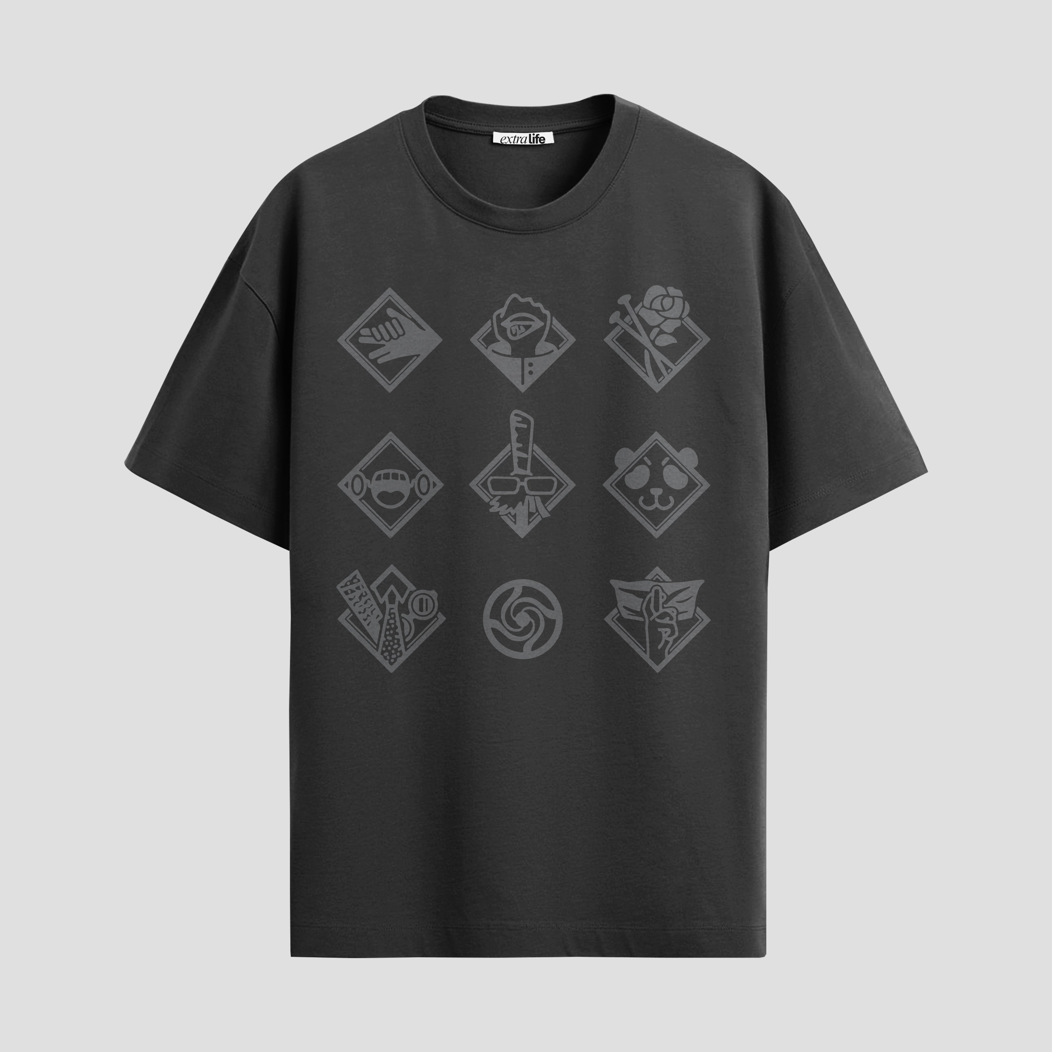 Playera urbana de anime y gaming ExtraLife MX, corte Standard Fit unisex ligero y transpirable en color Deep Black y Pure White, ropa de uso diario para gym y casual.