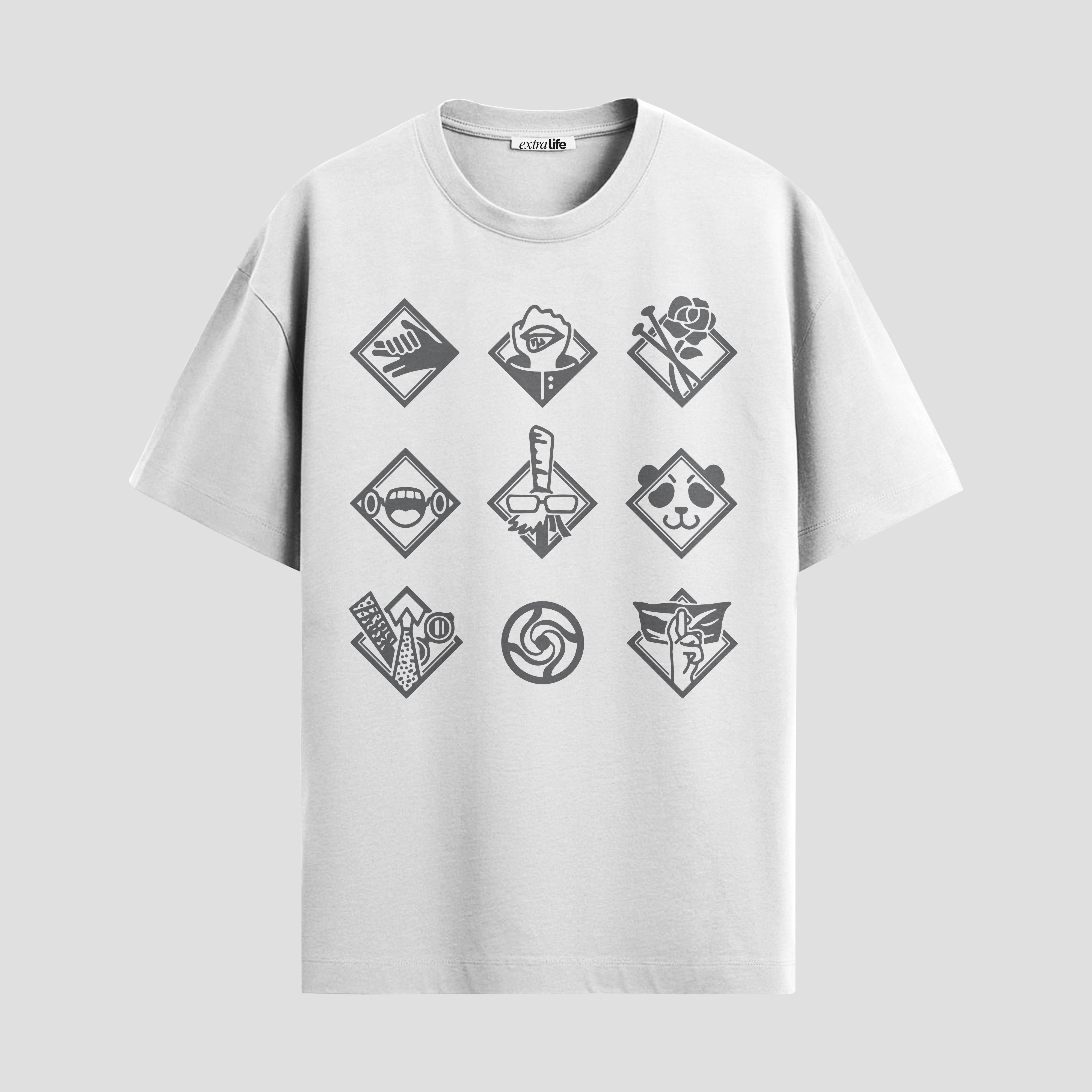 Playera urbana de anime y gaming ExtraLife MX, corte Standard Fit unisex ligero y transpirable en color Deep Black y Pure White, ropa de uso diario para gym y casual.