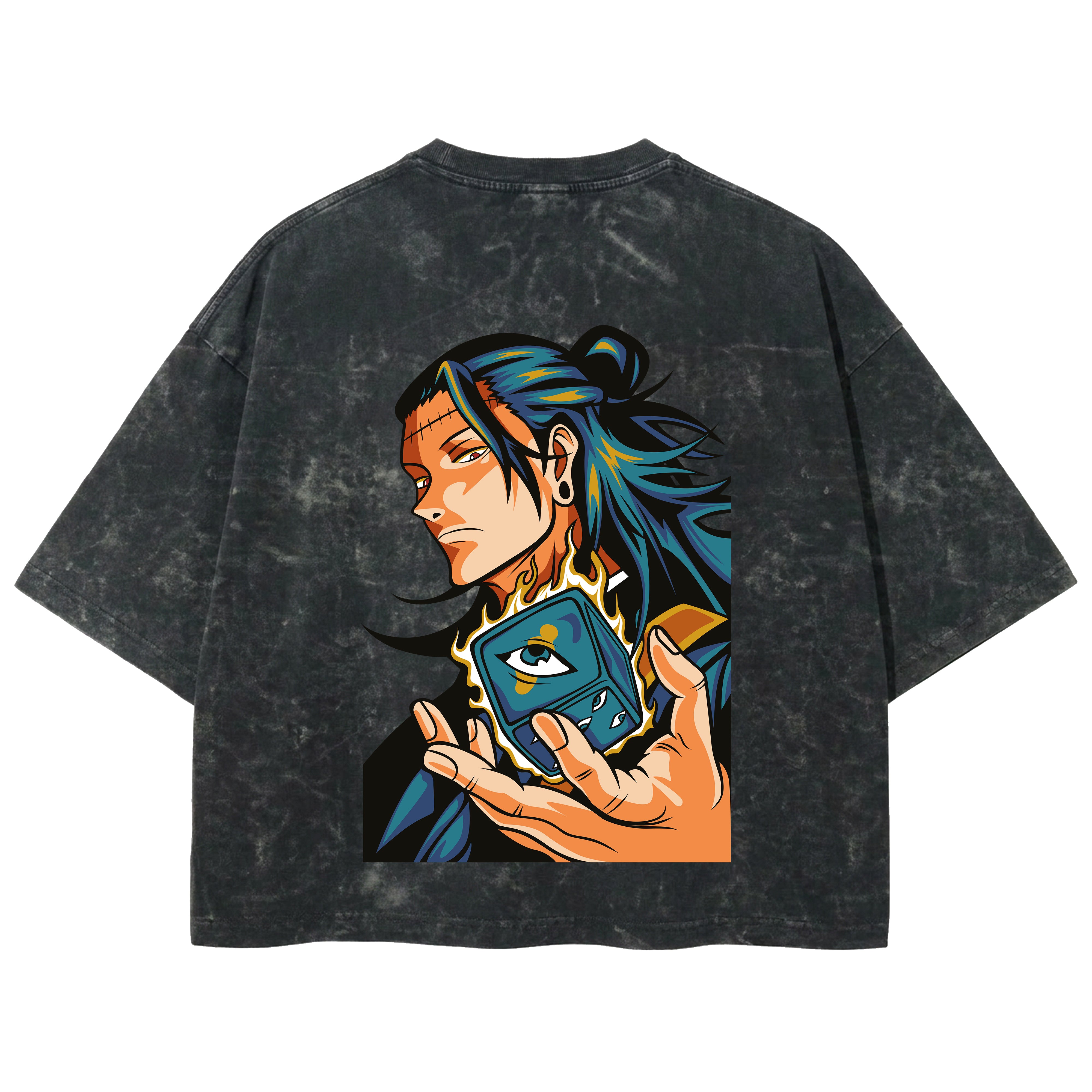 Playera streetwear premium de anime y gaming ExtraLife MX, corte boxy deluxe mineral wash heavyweight en color Acid Wash, moda urbana mexicana de culto.