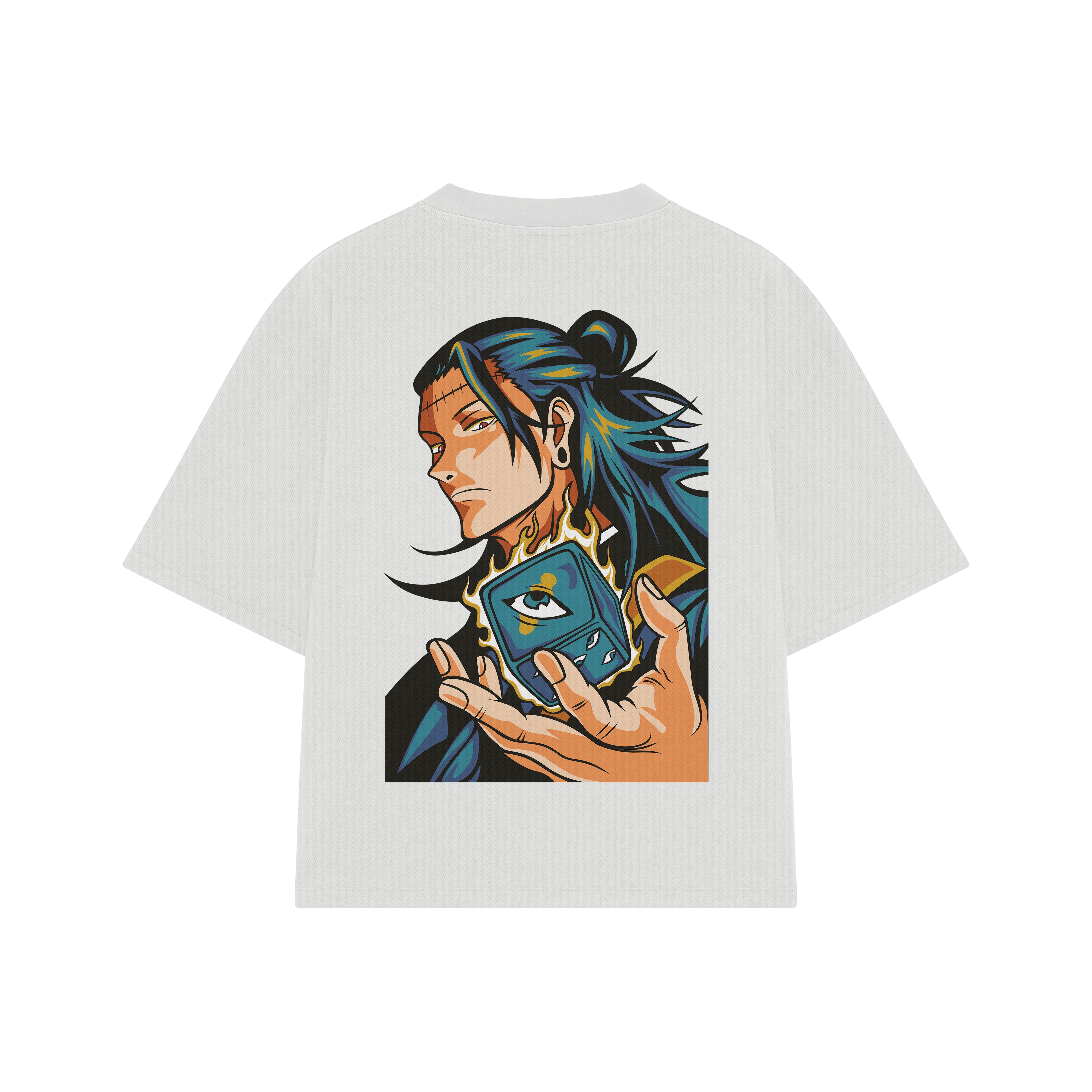 Playera streetwear premium de anime y gaming ExtraLife MX, corte boxy oversized drop shoulder heavyweight en color Deep Black y Off-White, moda urbana mexicana de culto.