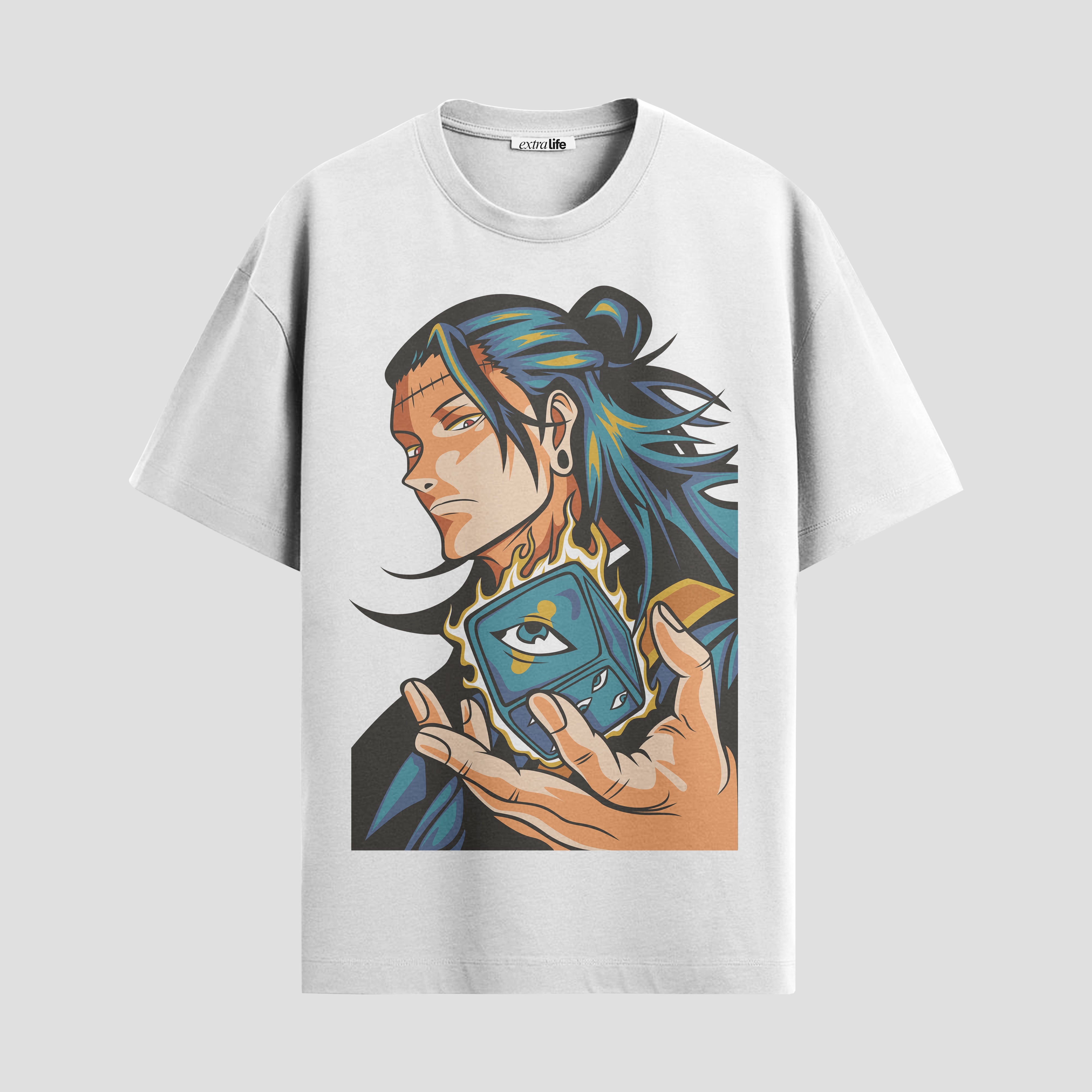 Playera urbana de anime y gaming ExtraLife MX, corte Standard Fit unisex ligero y transpirable en color Deep Black y Pure White, ropa de uso diario para gym y casual.