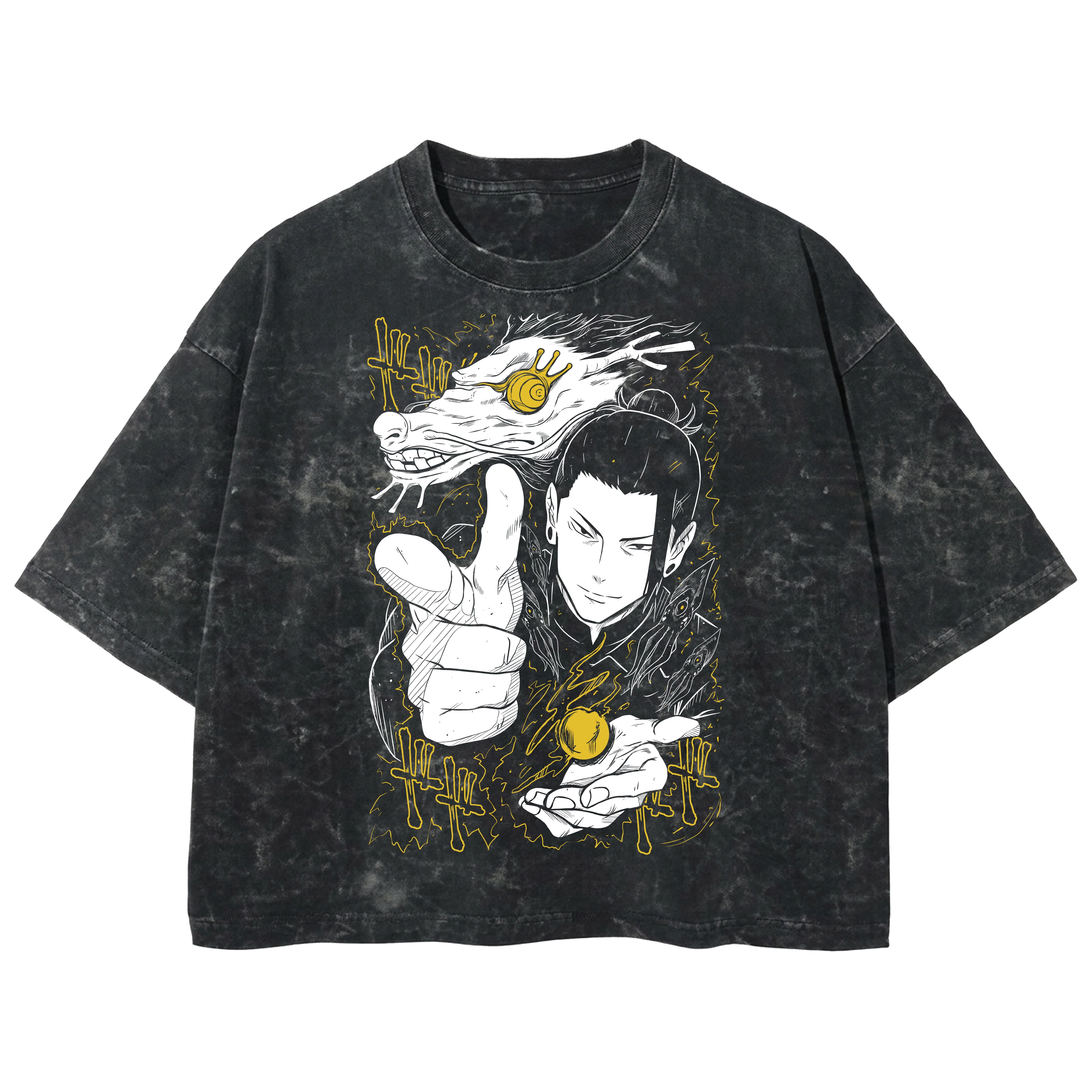 Playera streetwear premium de anime y gaming ExtraLife MX, corte boxy deluxe mineral wash heavyweight en color Acid Wash, moda urbana mexicana de culto.