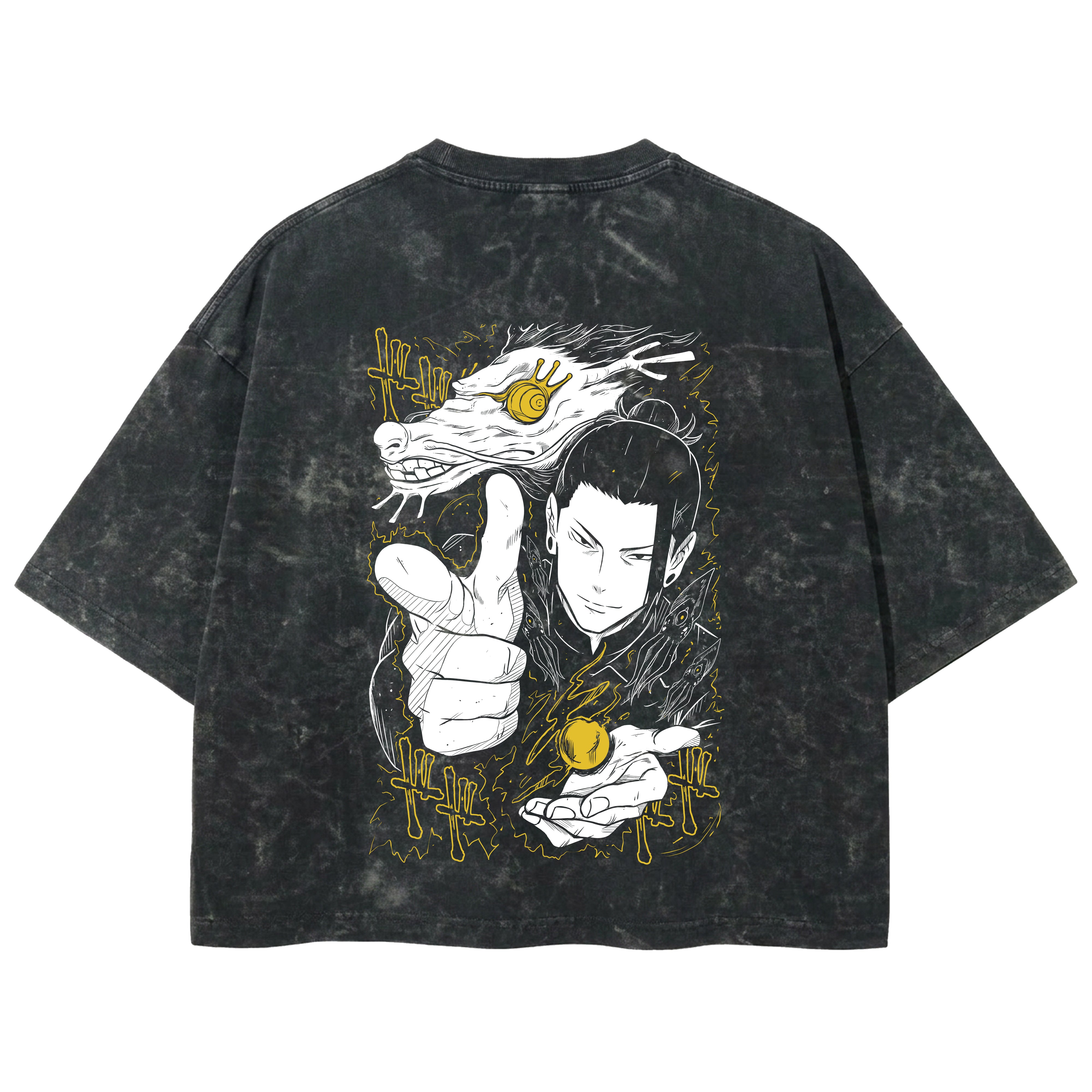 Playera streetwear premium de anime y gaming ExtraLife MX, corte boxy deluxe mineral wash heavyweight en color Acid Wash, moda urbana mexicana de culto.