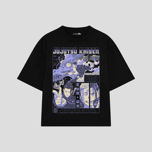 Playera streetwear premium de anime y gaming ExtraLife MX, corte boxy oversized drop shoulder heavyweight en color Deep Black y Off-White, moda urbana mexicana de culto.