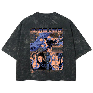 Playera streetwear premium de anime y gaming ExtraLife MX, corte boxy deluxe mineral wash heavyweight en color Acid Wash, moda urbana mexicana de culto.