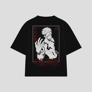 Playera streetwear premium de anime y gaming ExtraLife MX, corte boxy oversized drop shoulder heavyweight en color Deep Black y Off-White, moda urbana mexicana de culto.