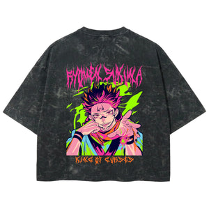 Playera streetwear premium de anime y gaming ExtraLife MX, corte boxy deluxe mineral wash heavyweight en color Acid Wash, moda urbana mexicana de culto.