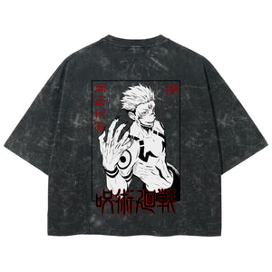 Playera streetwear premium de anime y gaming ExtraLife MX, corte boxy deluxe mineral wash heavyweight en color Acid Wash, moda urbana mexicana de culto.