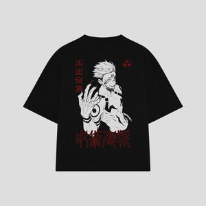 Playera streetwear premium de anime y gaming ExtraLife MX, corte boxy oversized drop shoulder heavyweight en color Deep Black y Off-White, moda urbana mexicana de culto.