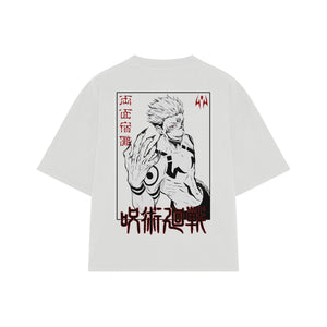 Playera streetwear premium de anime y gaming ExtraLife MX, corte boxy oversized drop shoulder heavyweight en color Deep Black y Off-White, moda urbana mexicana de culto.
