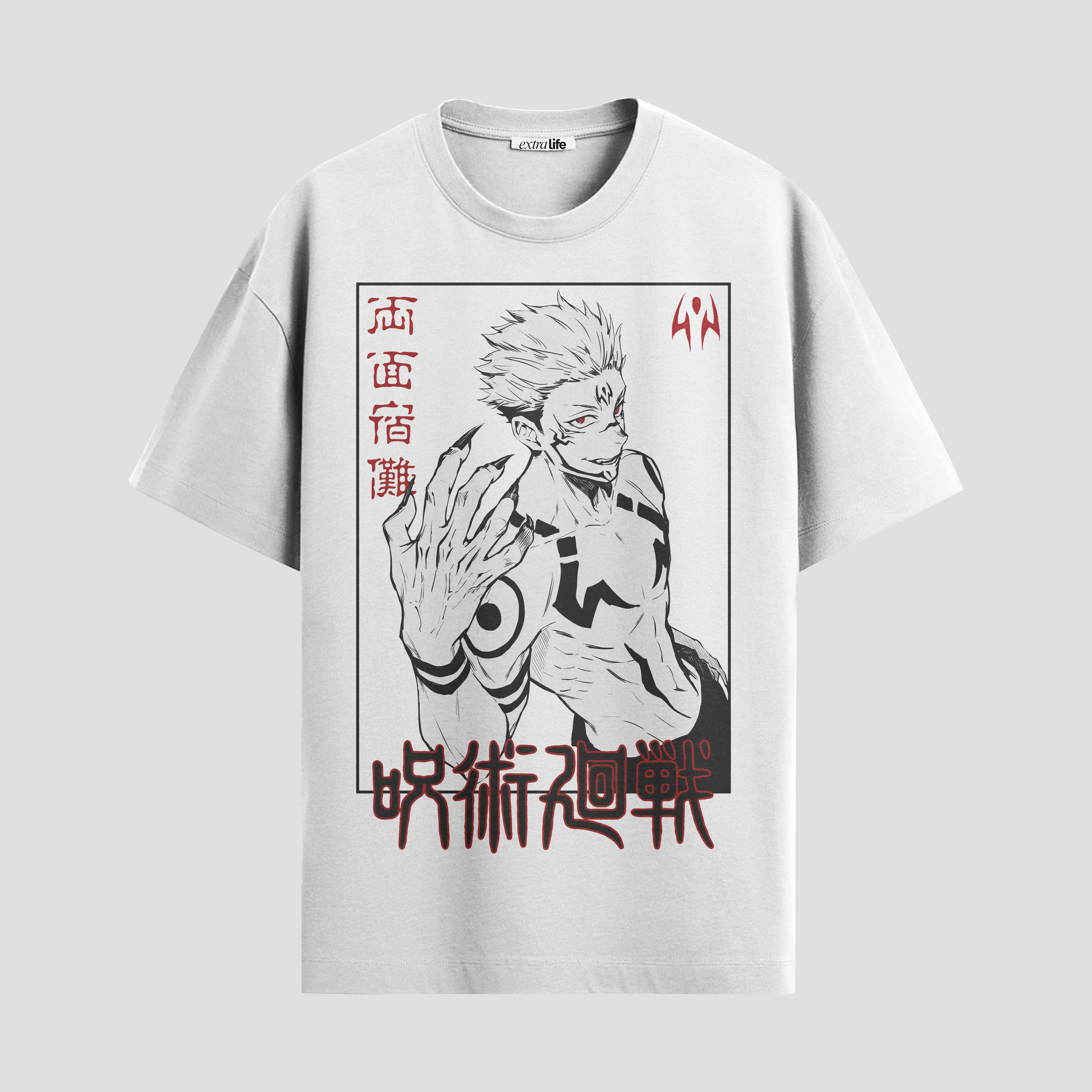 Playera urbana de anime y gaming ExtraLife MX, corte Standard Fit unisex ligero y transpirable en color Deep Black y Pure White, ropa de uso diario para gym y casual.