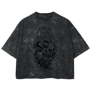 Playera streetwear premium de anime y gaming ExtraLife MX, corte boxy deluxe mineral wash heavyweight en color Acid Wash, moda urbana mexicana de culto.