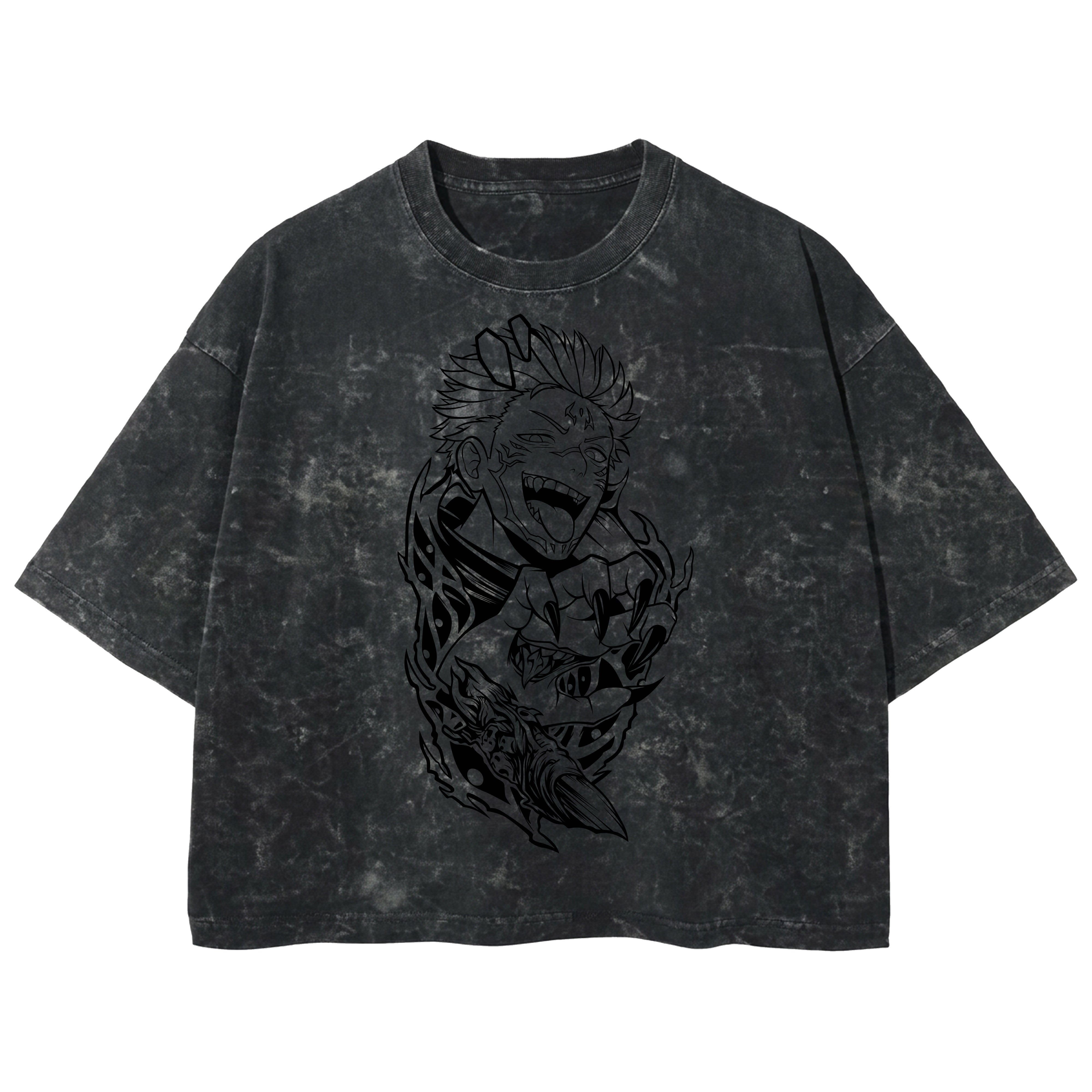 Playera streetwear premium de anime y gaming ExtraLife MX, corte boxy deluxe mineral wash heavyweight en color Acid Wash, moda urbana mexicana de culto.